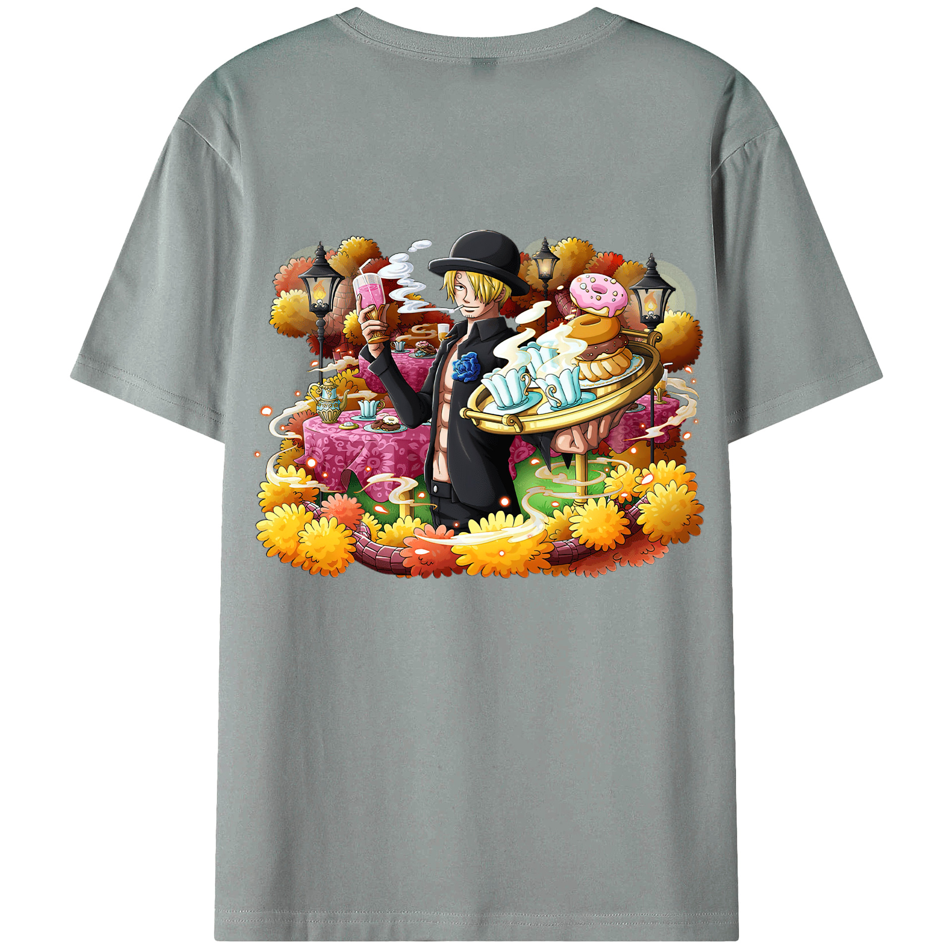 （画像用） ワンピース サンジ ONE PIECE Sanji 綿100％ メンズ半袖Tシャツ（バックプリント） 通気性